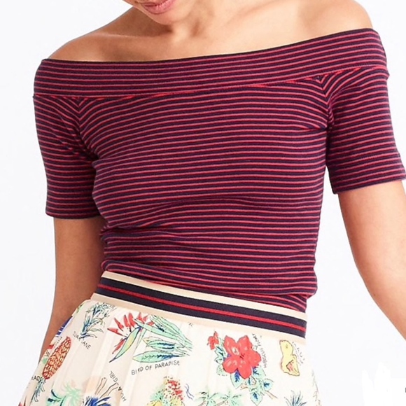 J. Crew Factory Tops - J. Crew Factory Off the Shoulder Red/Navy Top XXL